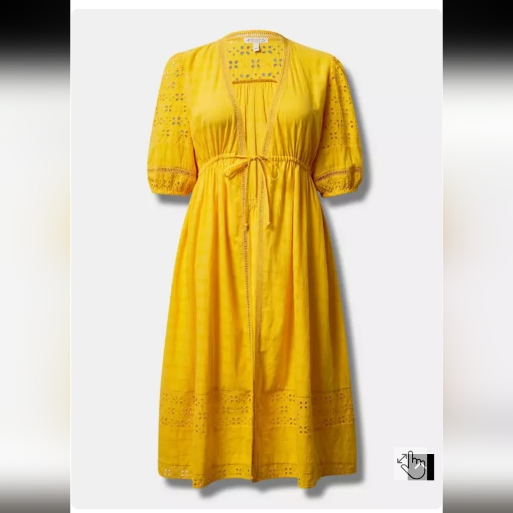 Torrid Yellow Eyelet Midi Kimono Size 2
